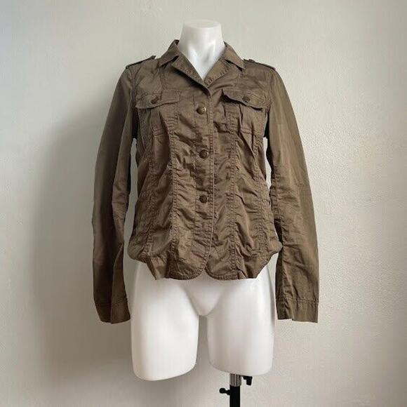 Gerard Darel Womens Sz 40 Button Down Jacket Army Green Cotton Silk Blend Pocket - Picture 2 of 7